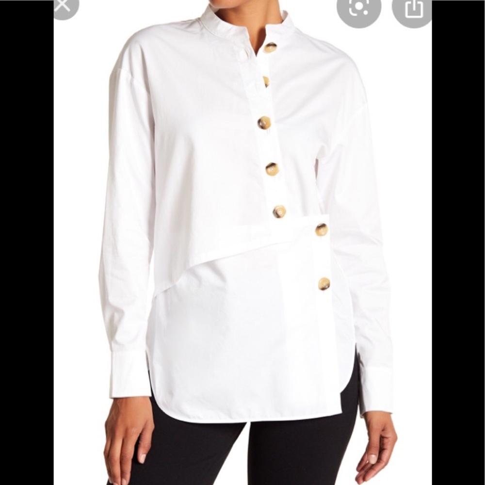 Tibi asymmetrical pop horn light blue shirt
